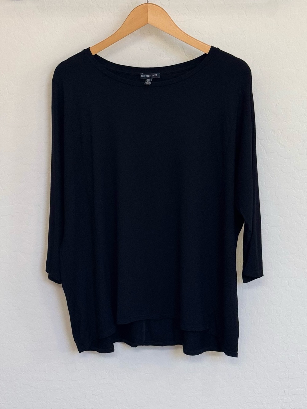 Eileen Fisher Black Viscose Boxy Dolman Knit Scoop Neck Top L Oversized Like New